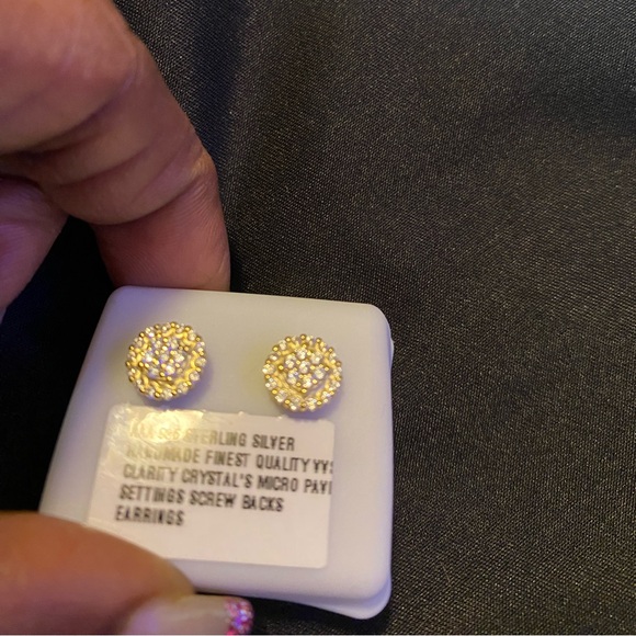 925 Sterling silver CZ earrings    Screw backs - Picture 3 of 8